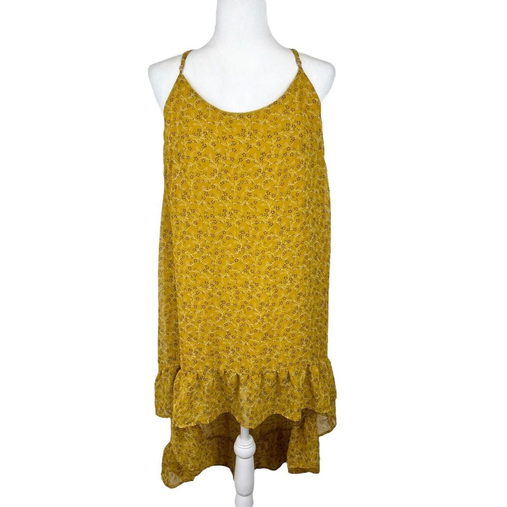 Cozy Casual Slip Dress Women Large Yellow Sleeveless Floral High Low Casual